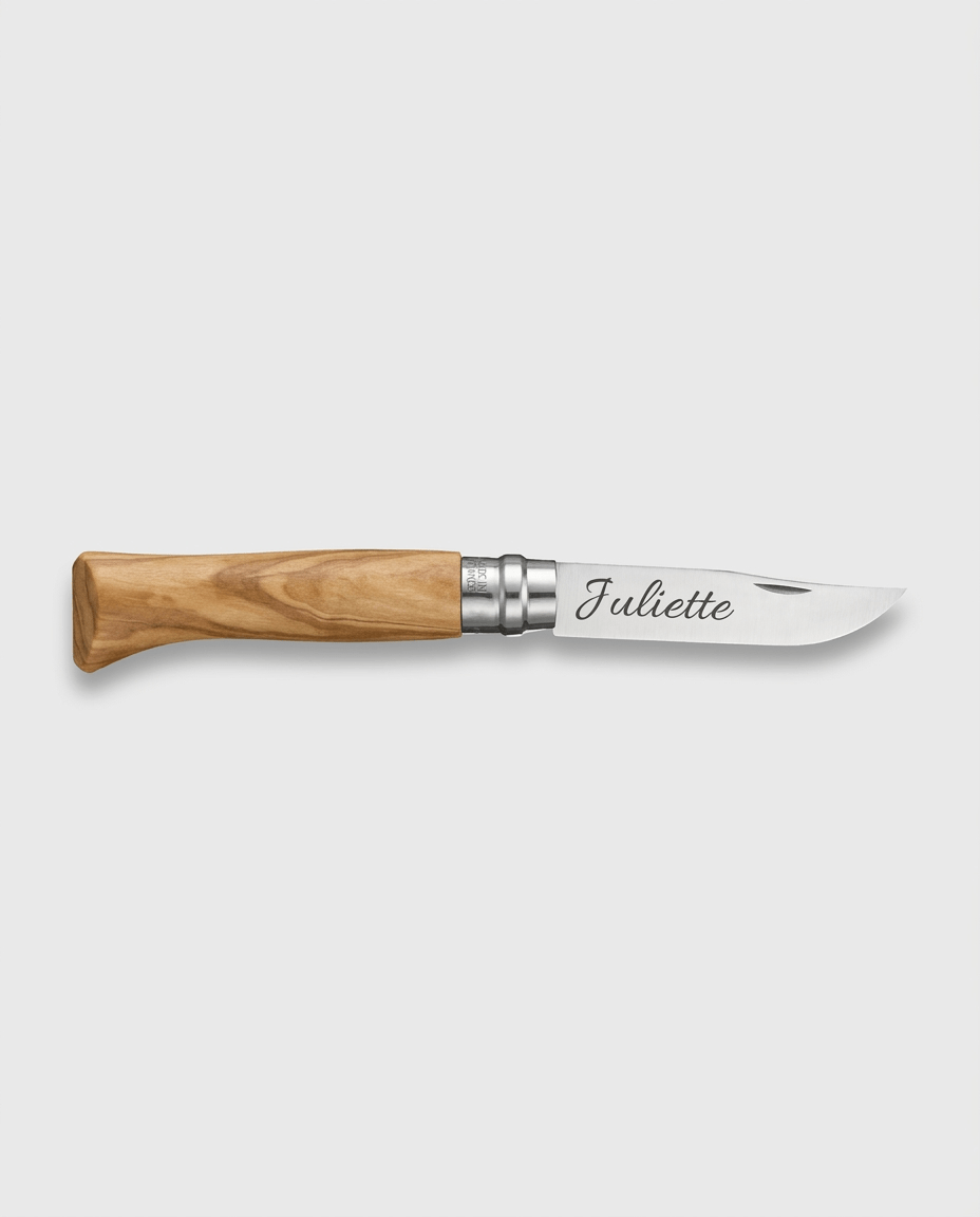 Couteau Opinel numéro 8 avec lame acier inoxydable gravé par my-gravure